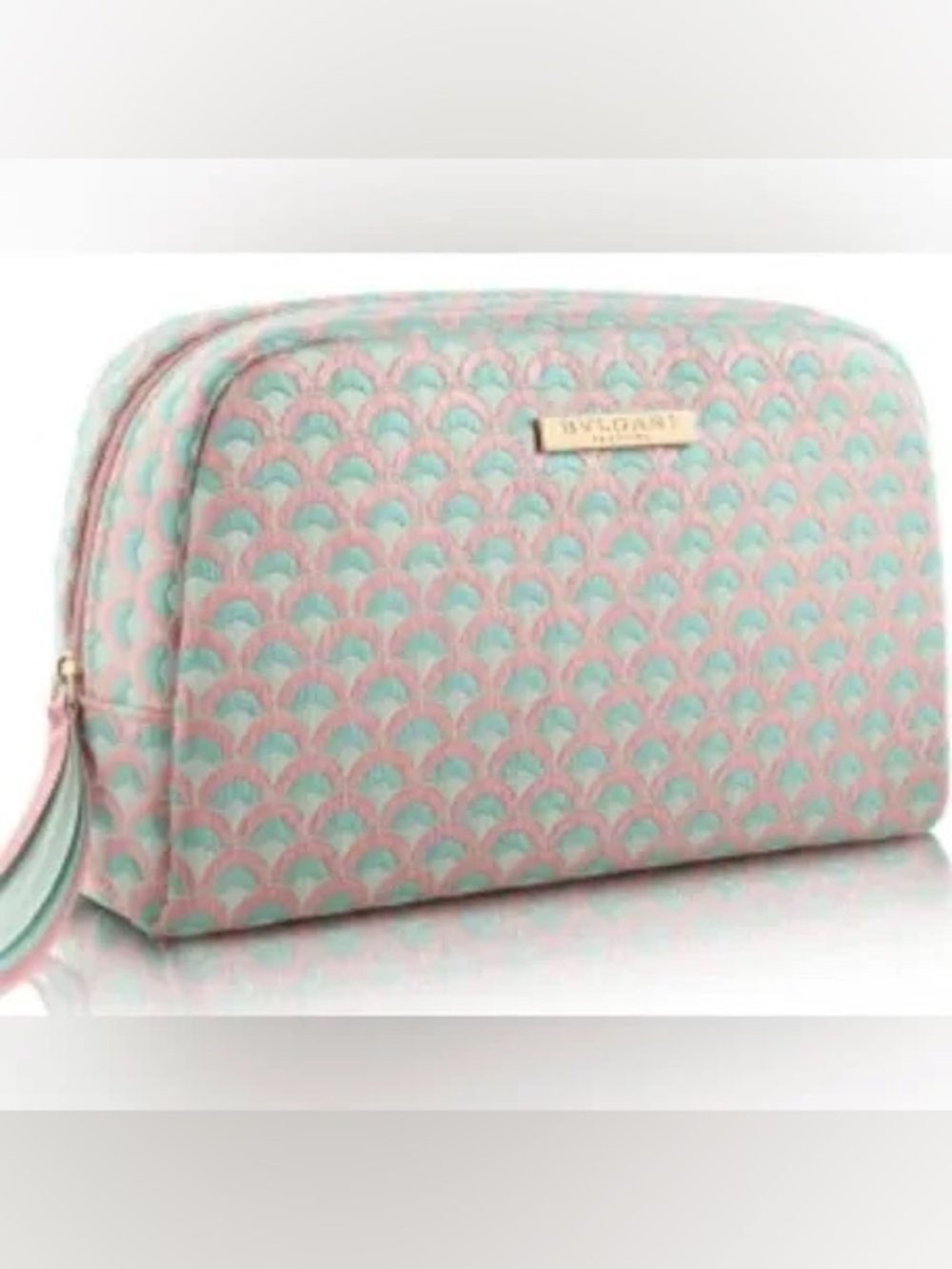 Brand New Bulgari Pastel Pink and Mint Patterned Cosmetic Pouch